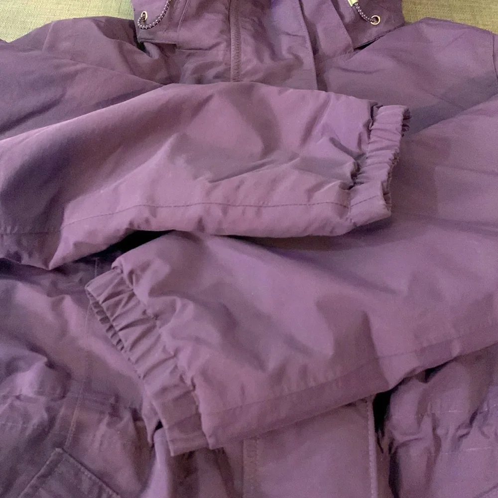Lands’ End Parka Purple Medium Windbreaker Fleece Lined Full Zip Detachable Hood